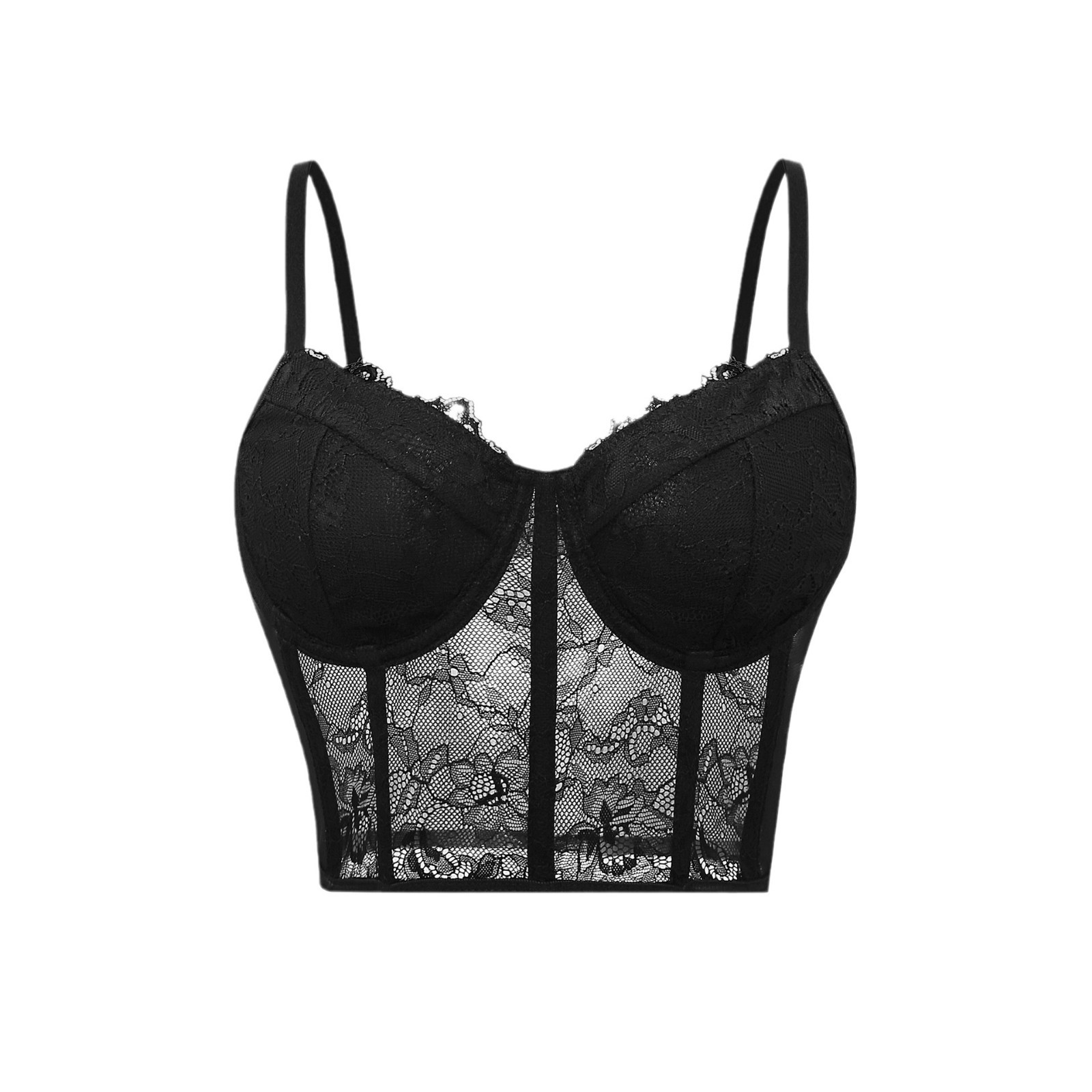 Sheer Bra Lace - Sujetador semitransparente negro para mujer, Bralet