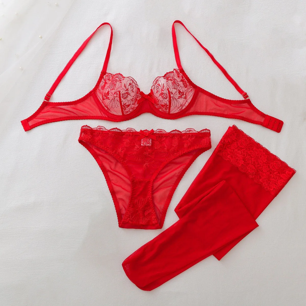 Conjunto erótico de malla tran - Sheer Mesh Bra reseña y precio